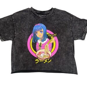 Fifth Sun Anime Ramen Graphic Crop Top Womens Size L Kawaii Streetwear